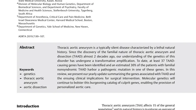 Genetics Update lists 37 genes associated with Aortic Dissection